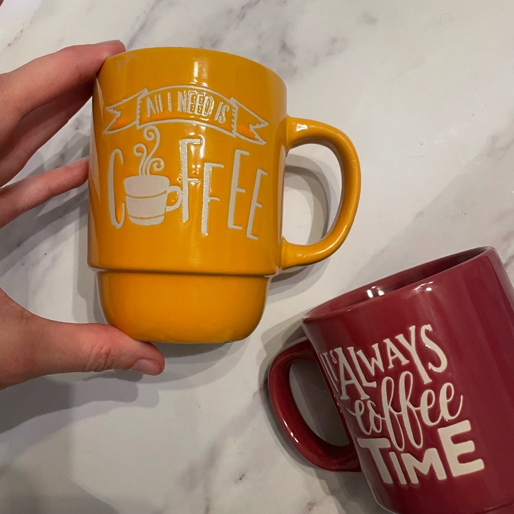 Yellow and Red Coffee Mugs Set